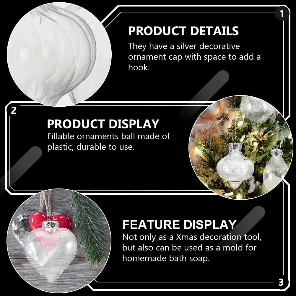 

6Pcs Clear Fillable Plastic Ornament Balls Silver Cap Xmas Pendant Decorations DIY Craft for Christmas Tree Party Decor