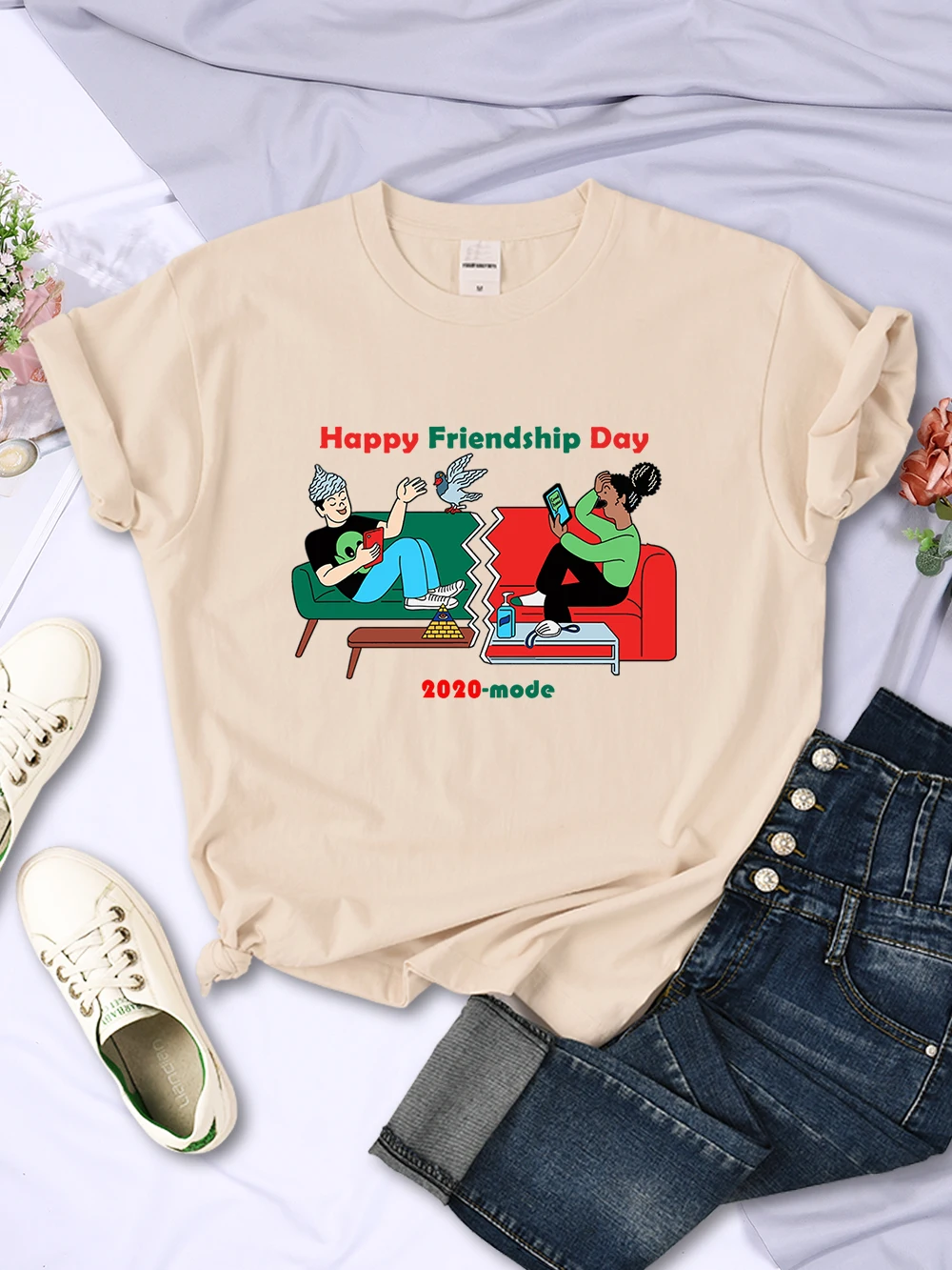 Happy World Friendship Day Deisgn Tops Female Summer Breathable T Shirts Comfortable Short Sleeve Hot Sale All-Match Tee Shirts