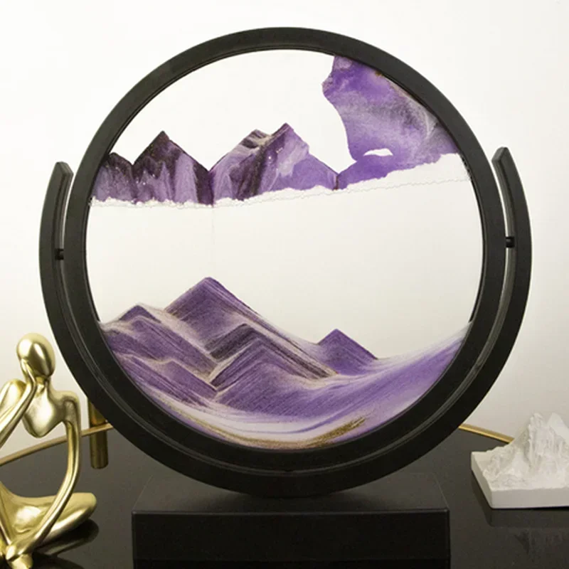 Art Flowing Sand Painting Rotatable Hourglass Picture Black Frame Glass Sand Clock Deep Sea Quicksand Home Decoration Sandglass