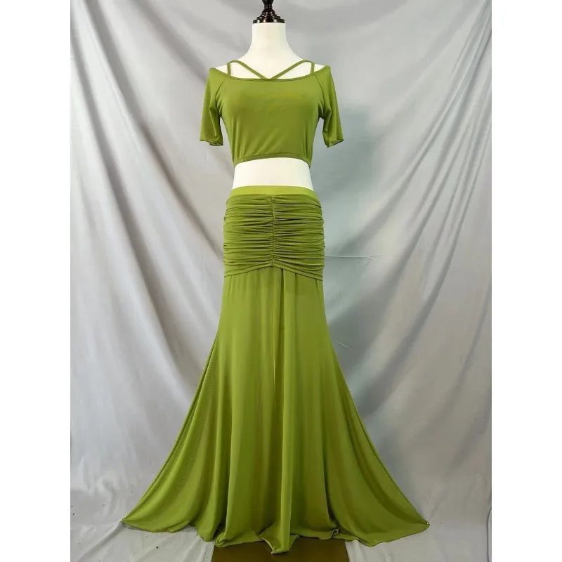 Set di abiti da pratica per abbigliamento di danza del ventre personalizzato che abbraccia l'anca gonna lunga elastica divisa costumi di danza orientale uniforme di classe