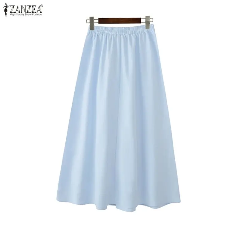 ZANZEA Fashion Summer Women Skirts Pleated Long Skirts Solid Color Vestidos Streetwear Bottoms OL Work Party Skirts Oversize