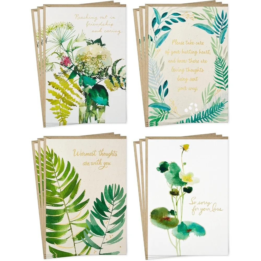 

Sympathy Cards Assortment, Watercolor Greenery (12 Assorted Thinking of You Cards with Envelopes)