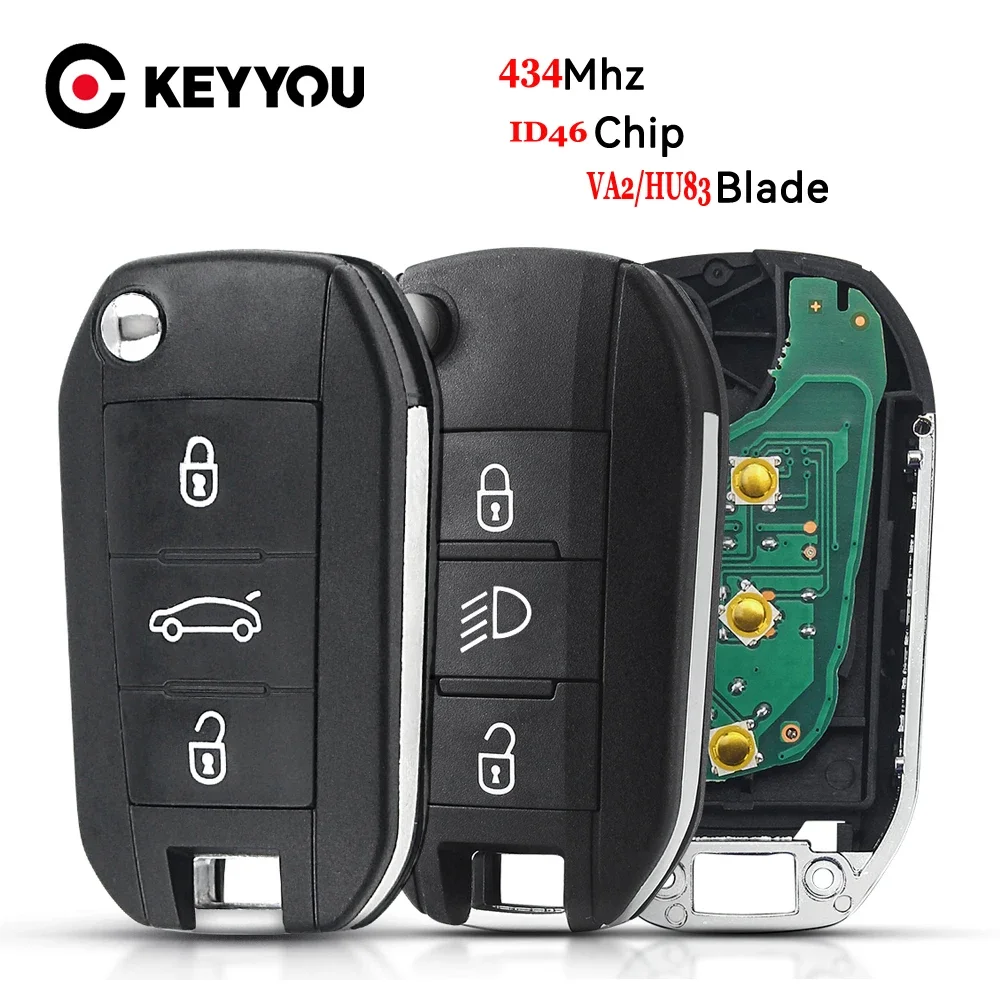 KEYYOU 3BT Flip Remote Car Key For Peugeot 208 2008 308 508 For Citroen C3 C4 C5 4A AES C-Elysee C4-Cactus 434MHz HU83 VA2 Blade