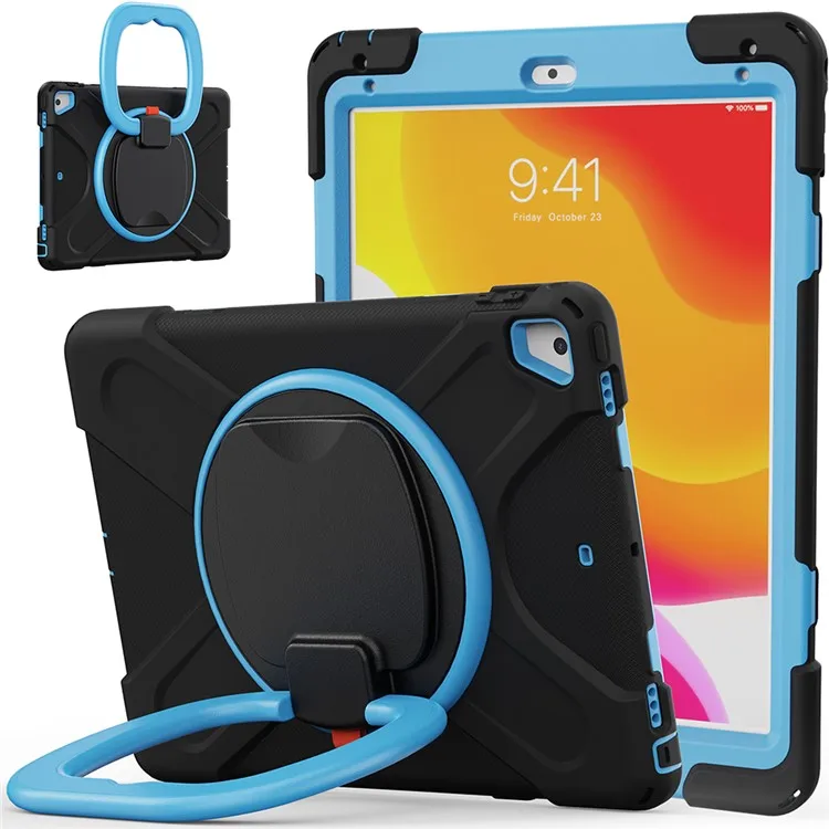 

Flexible Tablet Cover with 360 Degree Swivel Kickstand (B Style) for iPad 9.7-inch (2017) / (2018) / Air 2 - Black / Sky Blue