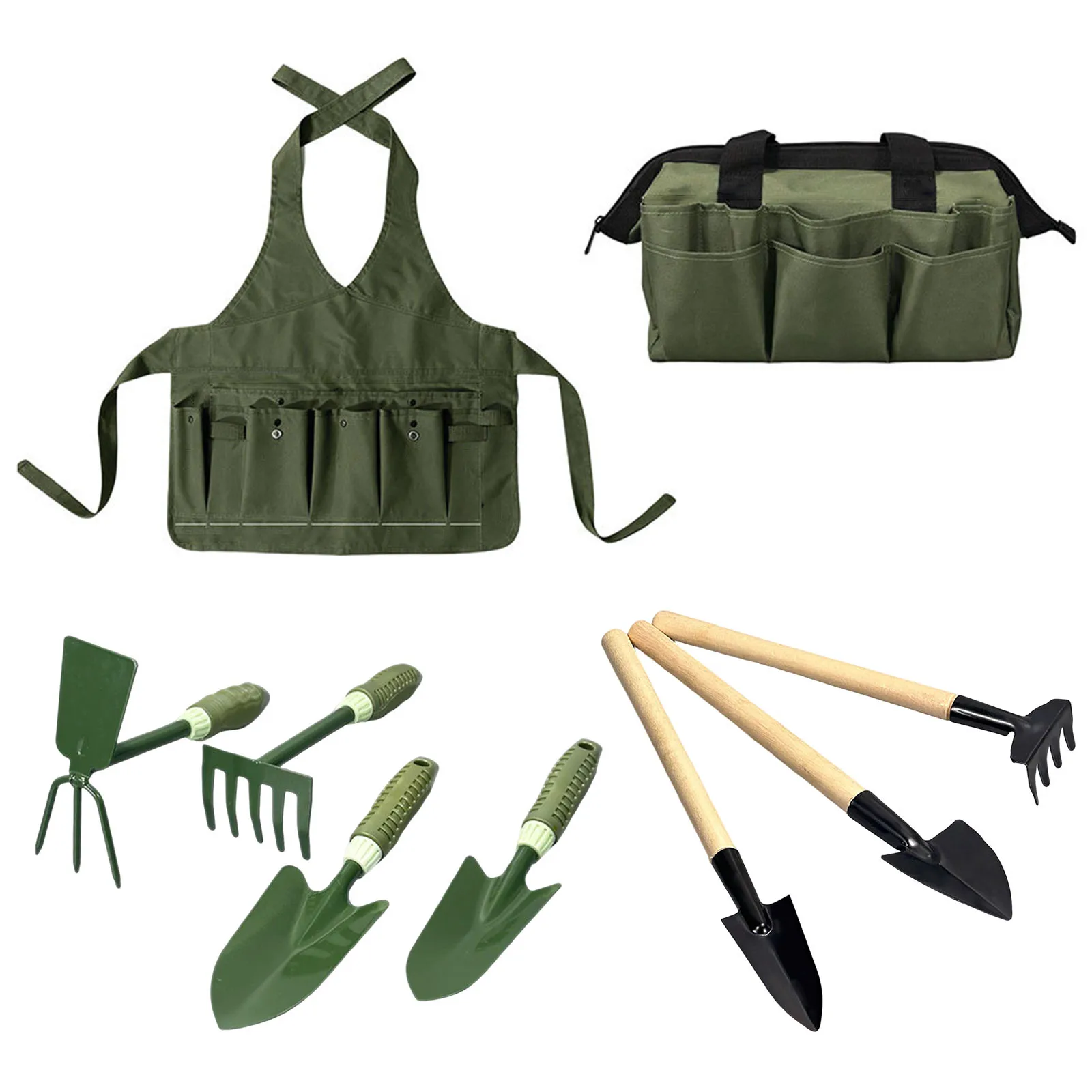 9-Piece Gardening Tools Apron with Multiple Pockets Oxford Cloth Work Apron for Home Vegetable Patches Orchards Backyard