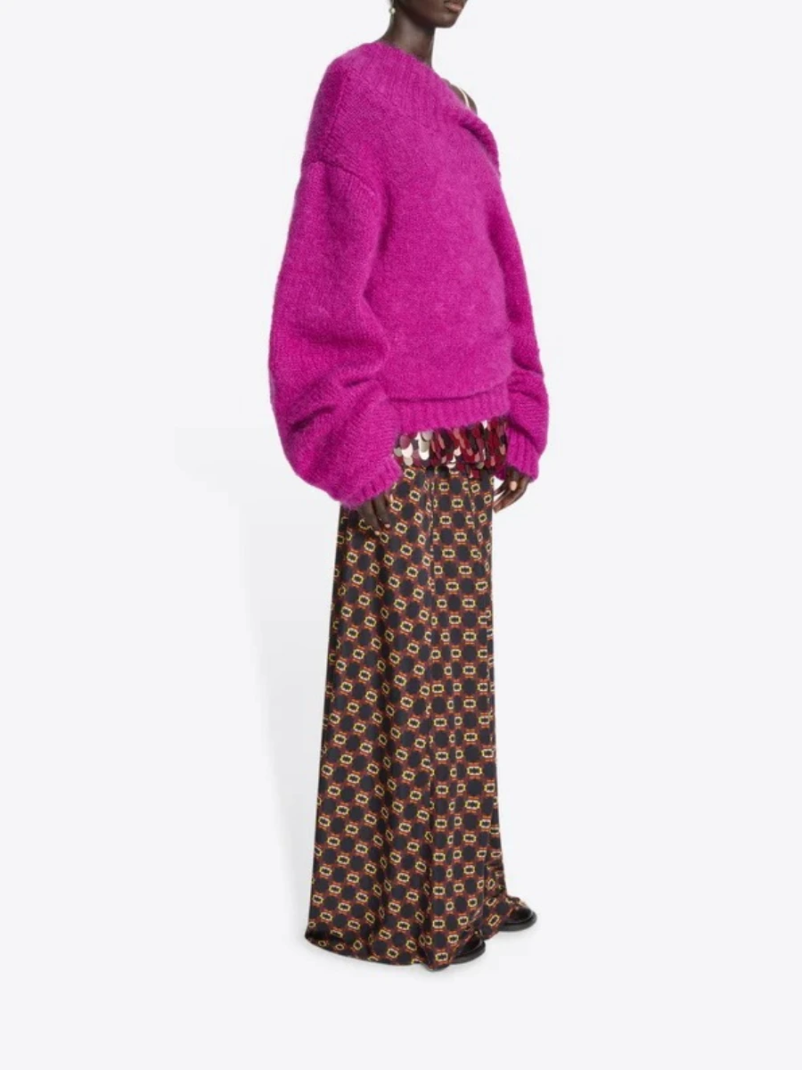 VGH suéter de moda de Color brillante para mujer cuello Diagonal fuera del hombro manga larga suéteres casuales sueltos mujer otoño