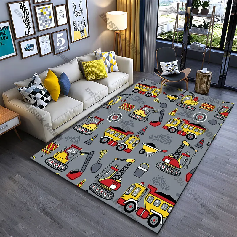 Construction vehicles tools worksite carpet Yoga living room room decor children's crawling mat doormat area rug
