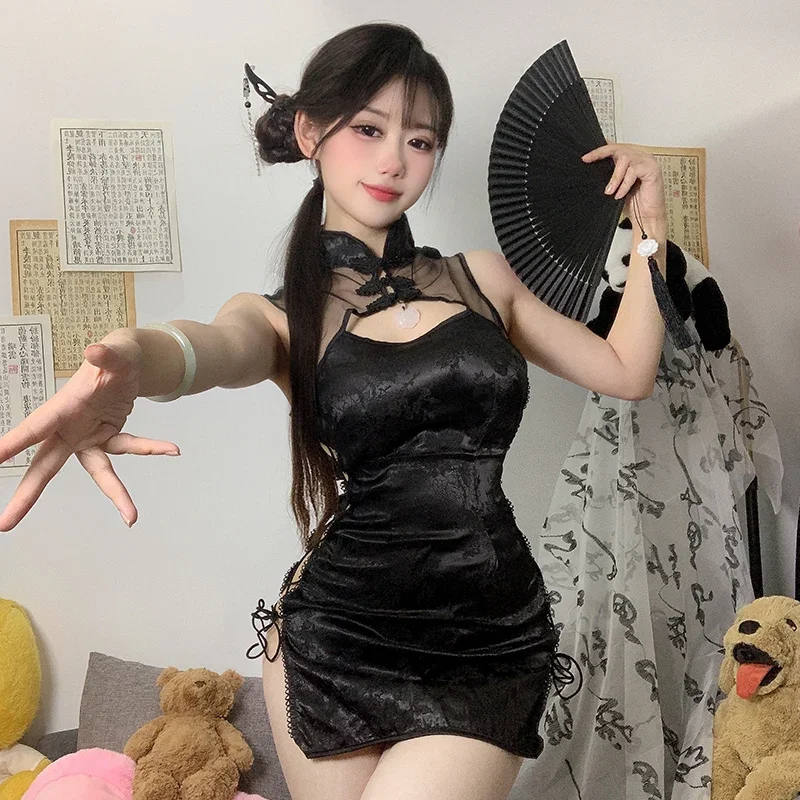 

Сексуальное китайское нижнее белье, женское платье Cheongsam, костюм с высоким разрезом, повязка, униформа, женское аниме, косплей, ночной клуб, Ципао, полые