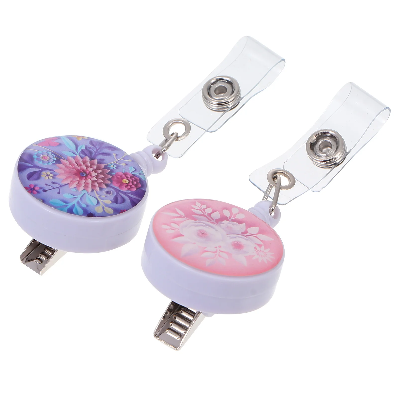 

2Pcs 3D Flower Easy-Pull Id Badge Reel Clip Plastic Cards Holder Buckle Detachable Work Badge Clip Creative Pattern Accessories