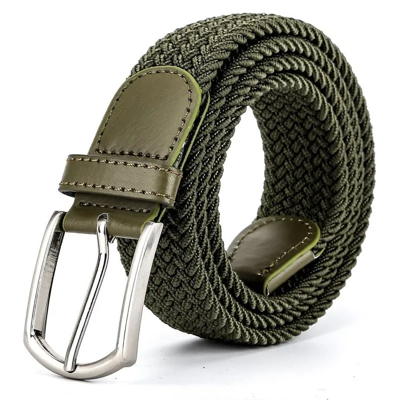 

Green Grey New Men Elastic Braided Belt Casual Canvas Korean Style All Match Buckle Design Long 110cm Jeans Clothing Accessories