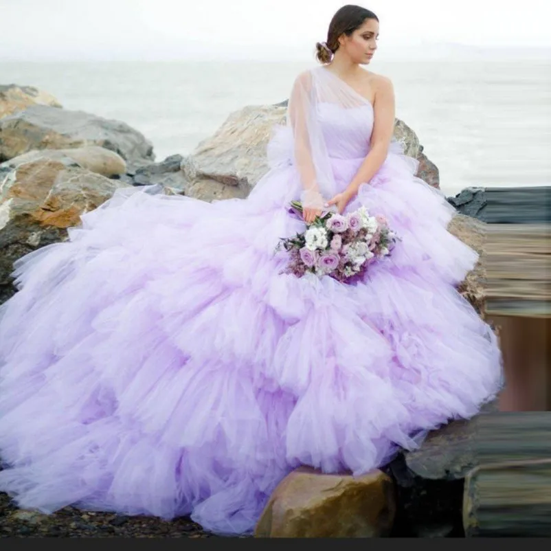 

Spring Lavender Maxi Dresses Layered Extra Puffy Draped Off Shoulder Ruffle Lush Party Prom Gowns Long Custom Made Photography