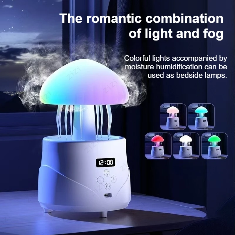 Jellyfish Shaped Fog Atomization Humidifier Bluetooth Speaker Colorful Ambient Light Humidifier with Clock Display Humidifier