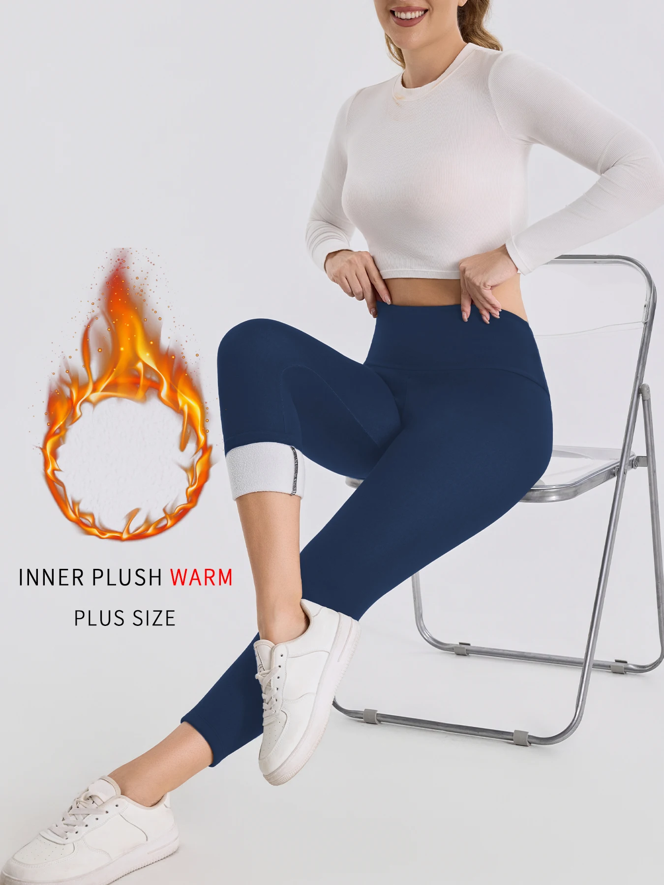 طماق حرارية مبطنة بالصوف مقاس كبير مع للنساء. تتميز التحكم في البطن، قماش ناعم سميك مثالي للتمرينات الشتوية #1