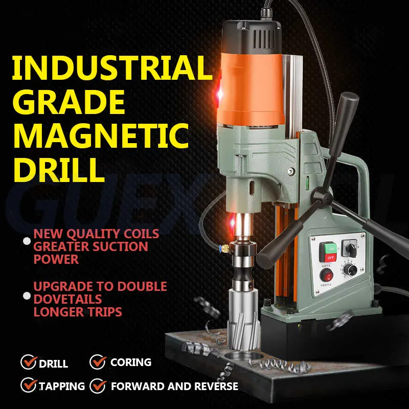 High-power Industrial Magnetic Drilling Machine Adjustable Speed Hollow Hole Opener Support Reverse/Side/Vertical Adsorption
