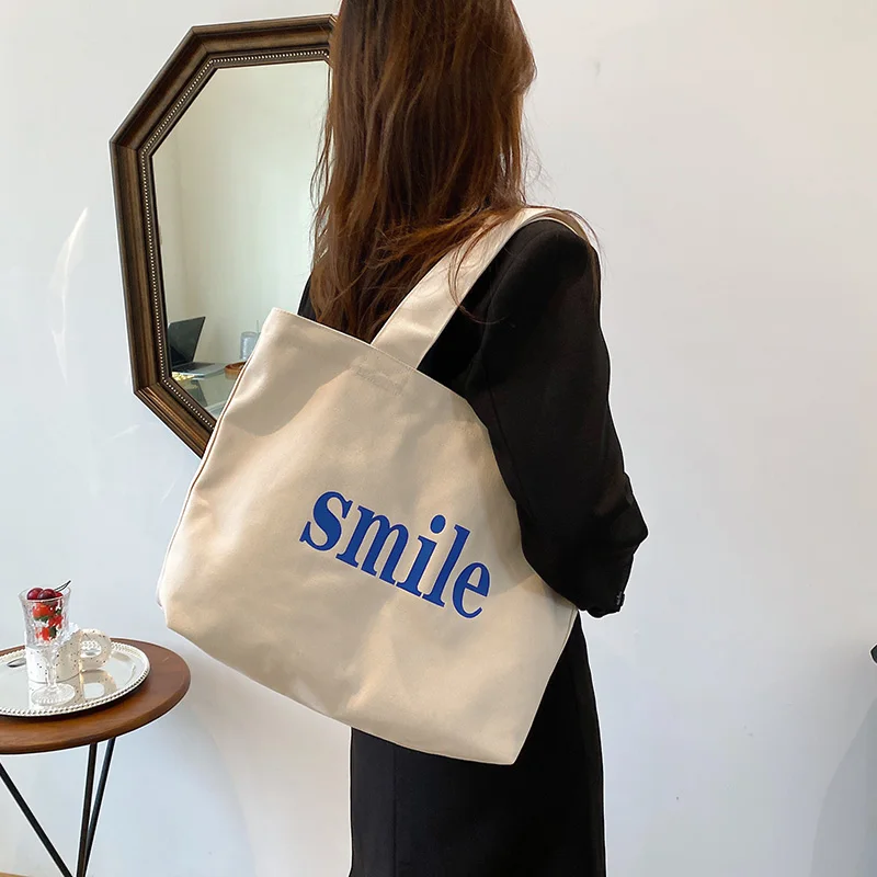 

2023 New Daily Shopping Tote Women Top Message Fashionable Canvas Satchel Handbag Shoulder Bags Big Pockets Leisure For School