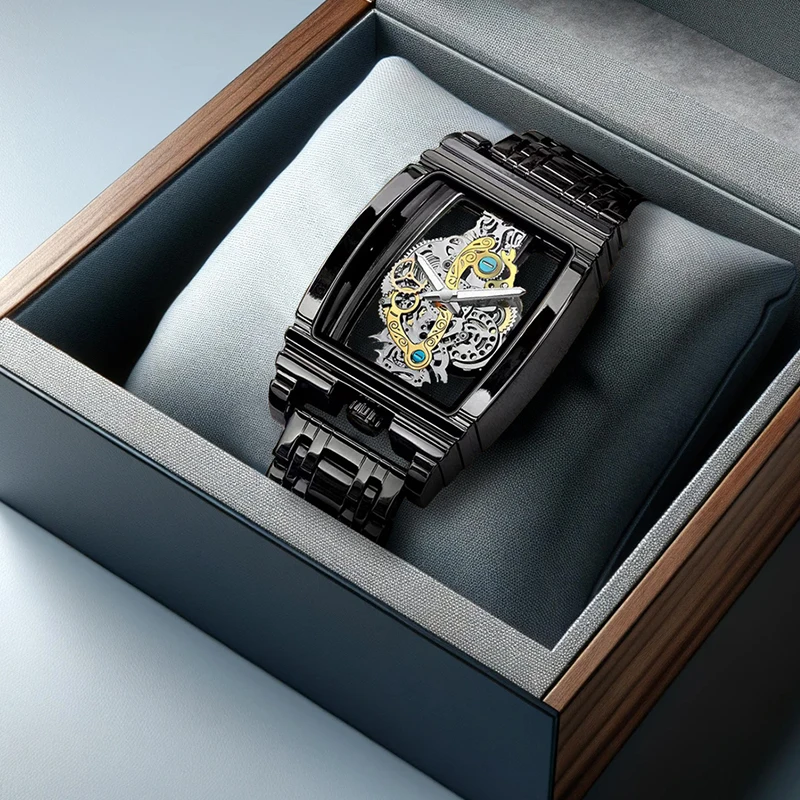 

Мужские черные деловые повседневные универсальные кварцевые часы со стальным ремешком в форме бочонка