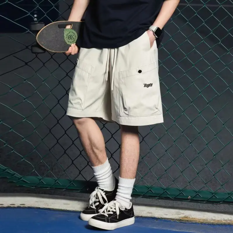 الرجعية جيب كبير العمل السراويل الرجال 25 الصيف جديد شارع العليا فضفاض الأمريكية رسالة مطرزة خمس نقاط سراويل تقليدية