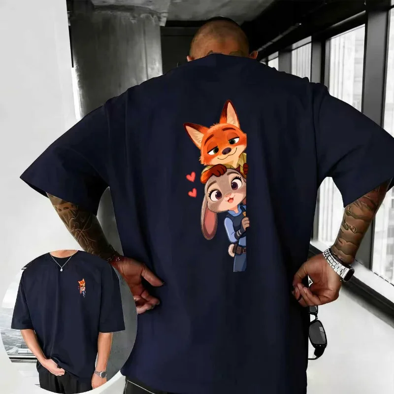 

2025-26 летняя футболка Disney Zootopia с рисунком хип-хопа из 100% хлопка с принтом, новая модная спортивная мужская футболка с анимацией