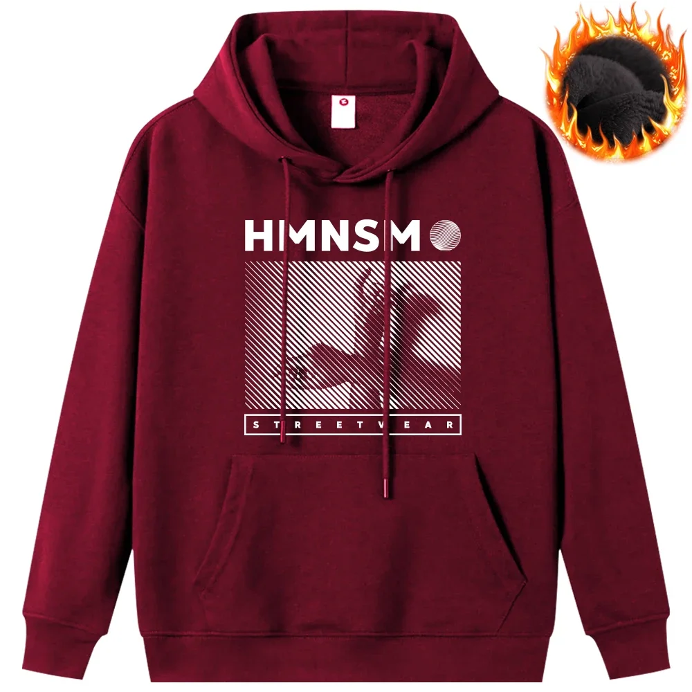 Hmnsm Printed Hoodies Thick Long Sleeve Warm Autumn Winter Mens Clothing Cozy Pullover Oversize Casual Sweatshirt Strwwtwear