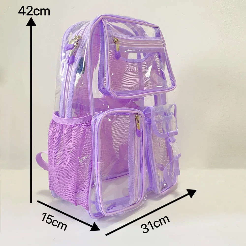 Large Capacity Transparent Backpack Casual Zipper Waterproof Clear Backpack School Bag Visible PVC Backpack Travel Bag for Women