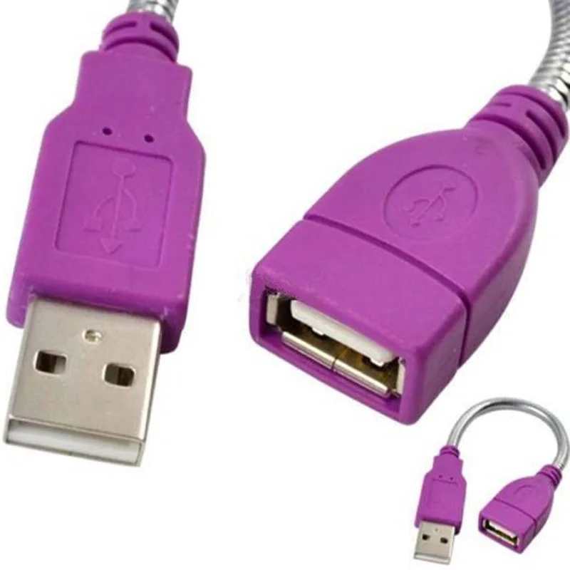 

USB Extension Cable 1pcs Purple USB 2.0 A Male Plug To A Female Jack Extension Flexible Metal Stand Cable 15cm