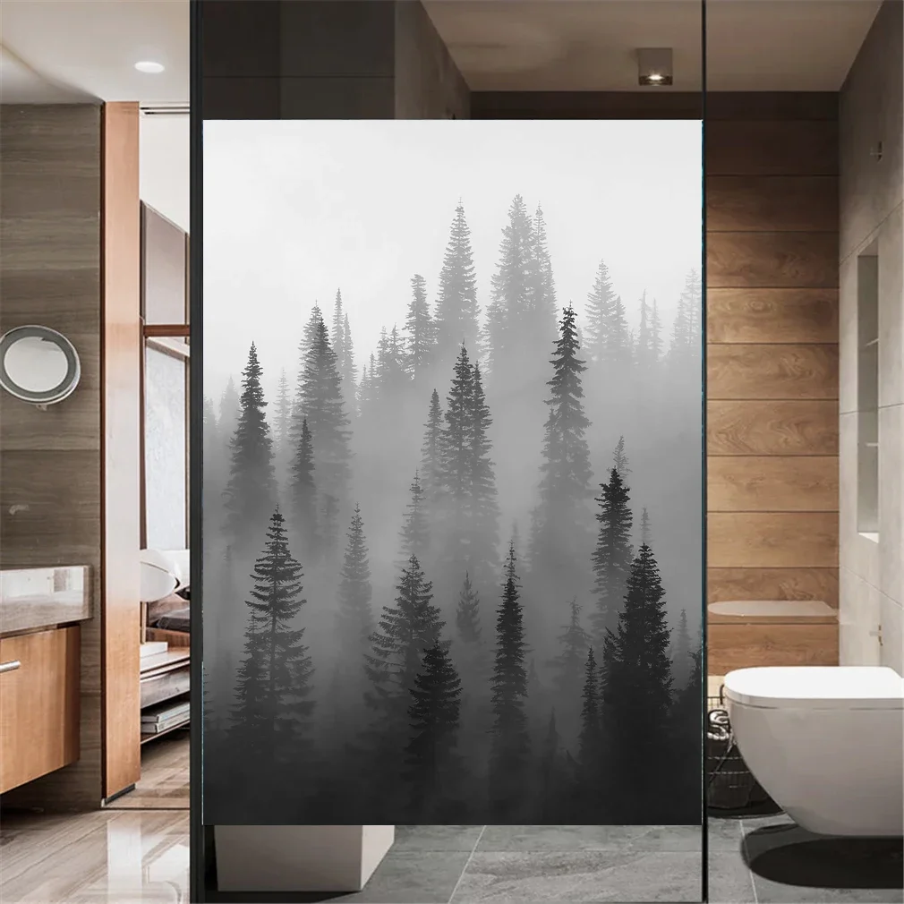 Privacy Windows Film Decorative Forest Stained Glass Window Stickers No Glue Static Cling Frosted Window Cling Window Tint