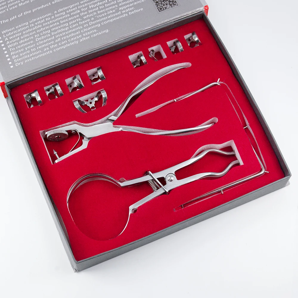 12-Piece Stainless Steel Dental Kit: Perforated Clamps, Rubber Pitch Orthodontic Tools, Clips, Piercing Forceps, Punch Tools