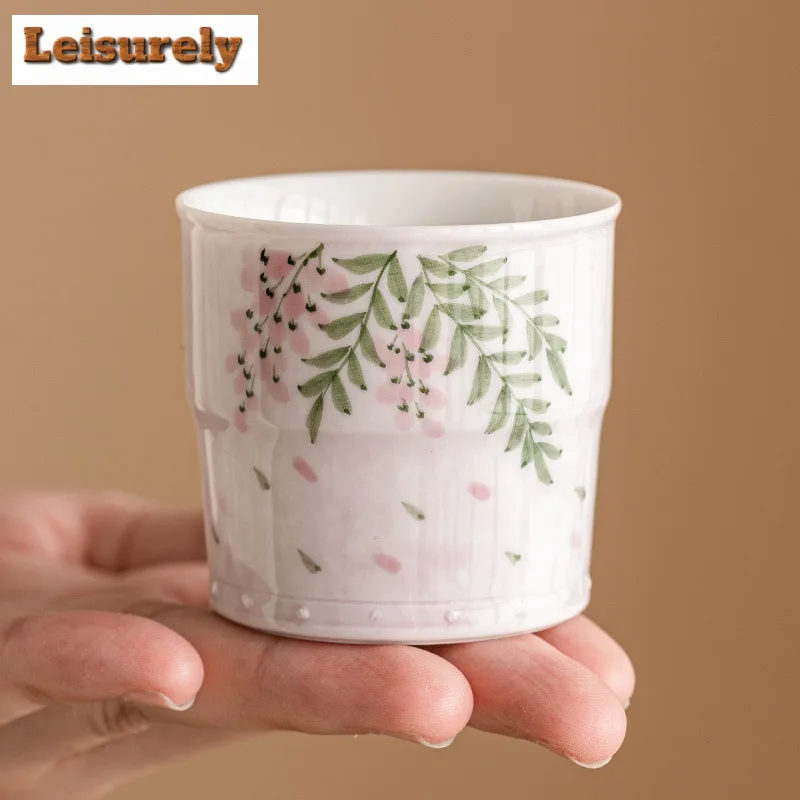 2pc/set Hand Drawn Wisteria Flower Teacup  Dehua White Porcelain High Joint Cup Master Single Cup Women's Tasting Tea Mug Teaset