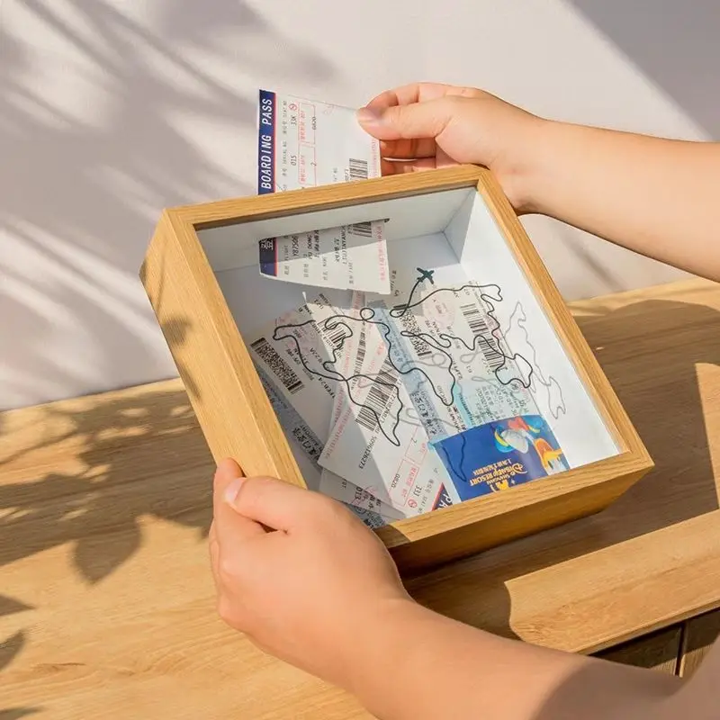 Travel Adventure Challenge Archive Shadow Box Picture Frame with Slot Memory Saver - Decoration & Keepsake Gift Supplies 8x8In