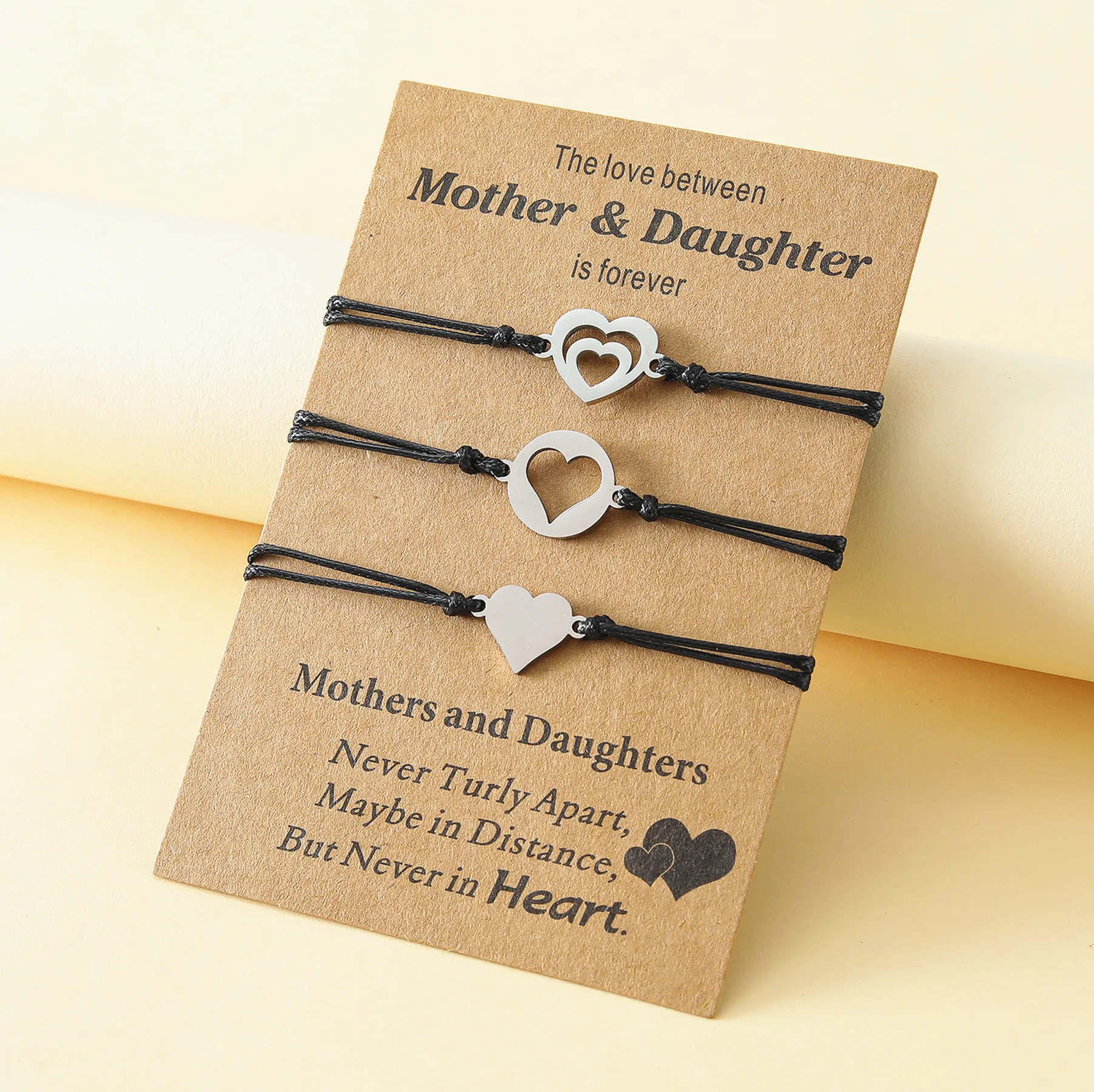 New Feshion Mother Daughter Parent Child Card Bracelet Stainless Steel Heart Braided Bracelet 3-piece Gift Jewelry Wholesale