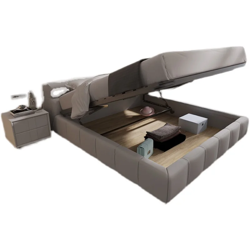 

Пуховая кровать, итальянская минималистичная кожаная кровать, легкая роскошная маленькая принцесса, простая современная двуспальная кровать в главной спальне