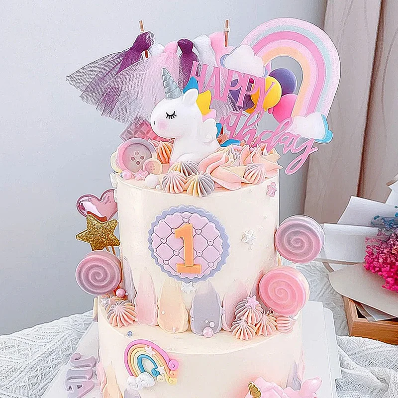 3D Rainbow Unicorn Cake Toppers Kids Girl Birthday Party DIY Decoration Baby Shower Wedding Favors Unicorn Theme Party Supplies