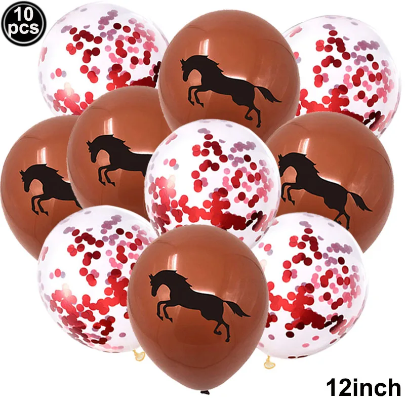 10 stücke Pferd Luftballons Set Party Decor Konfetti Pailletten Luftballons Folie Latex Party Luftballons Kind Aldult Cowboy Cowgirl Geburtstag Party – Detail 13