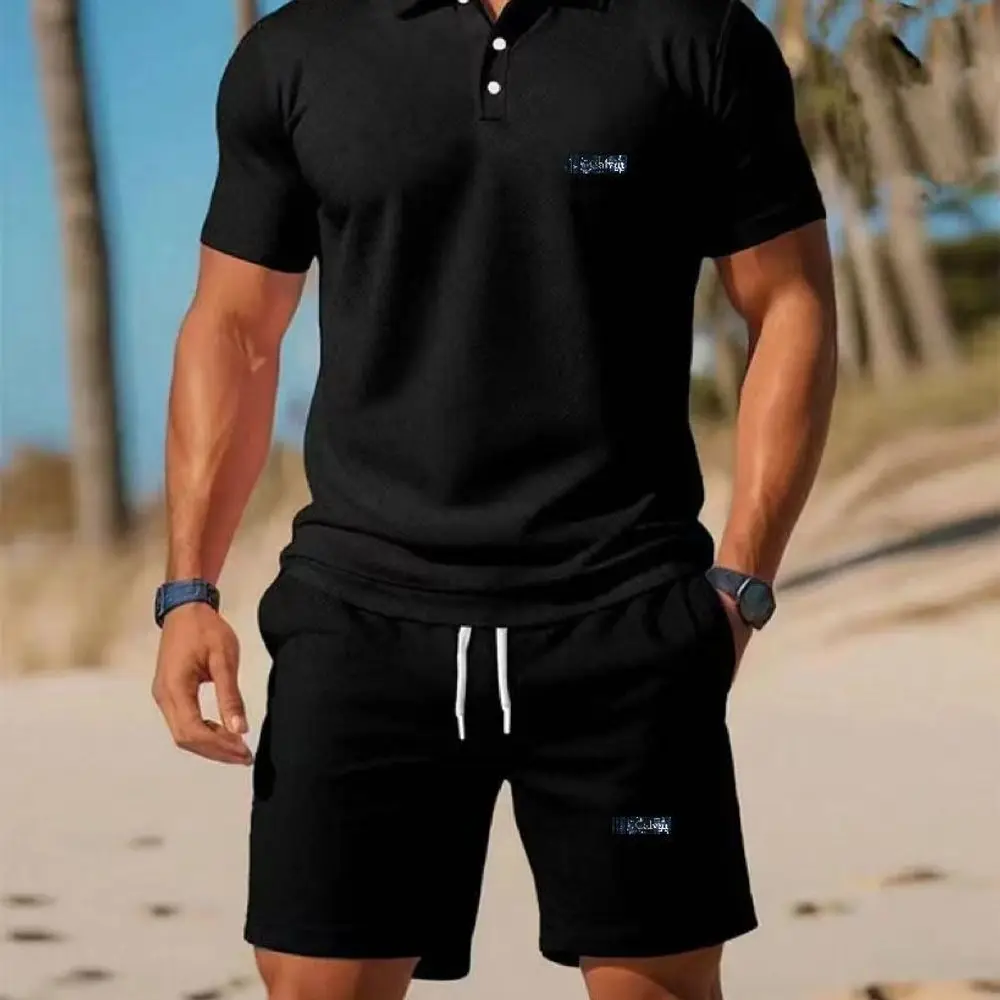 Summer Men's Streetwear 2 Piece Set polo-Neck T-Shirt+Sports Shorts Quick Dry Fitness Gym Running Suit Hot Sale Fashion Casual view 3