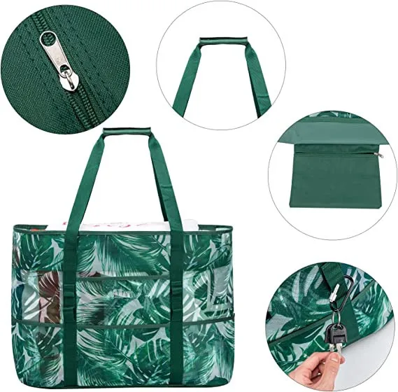 Bolso de mano con huecos de malla literaria para mujer, bolso de playa de verano, de gran capacidad bolso de hombro, bolsos de libros para estudiantes