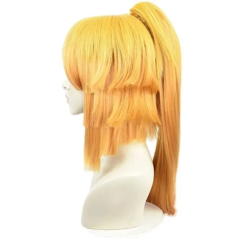 Qq28LQDemon Slayer Agatsuma Zenitsu sexo inverso Cosplay sintético largo recto Anime Coser Linda chica peluca Halloween Par