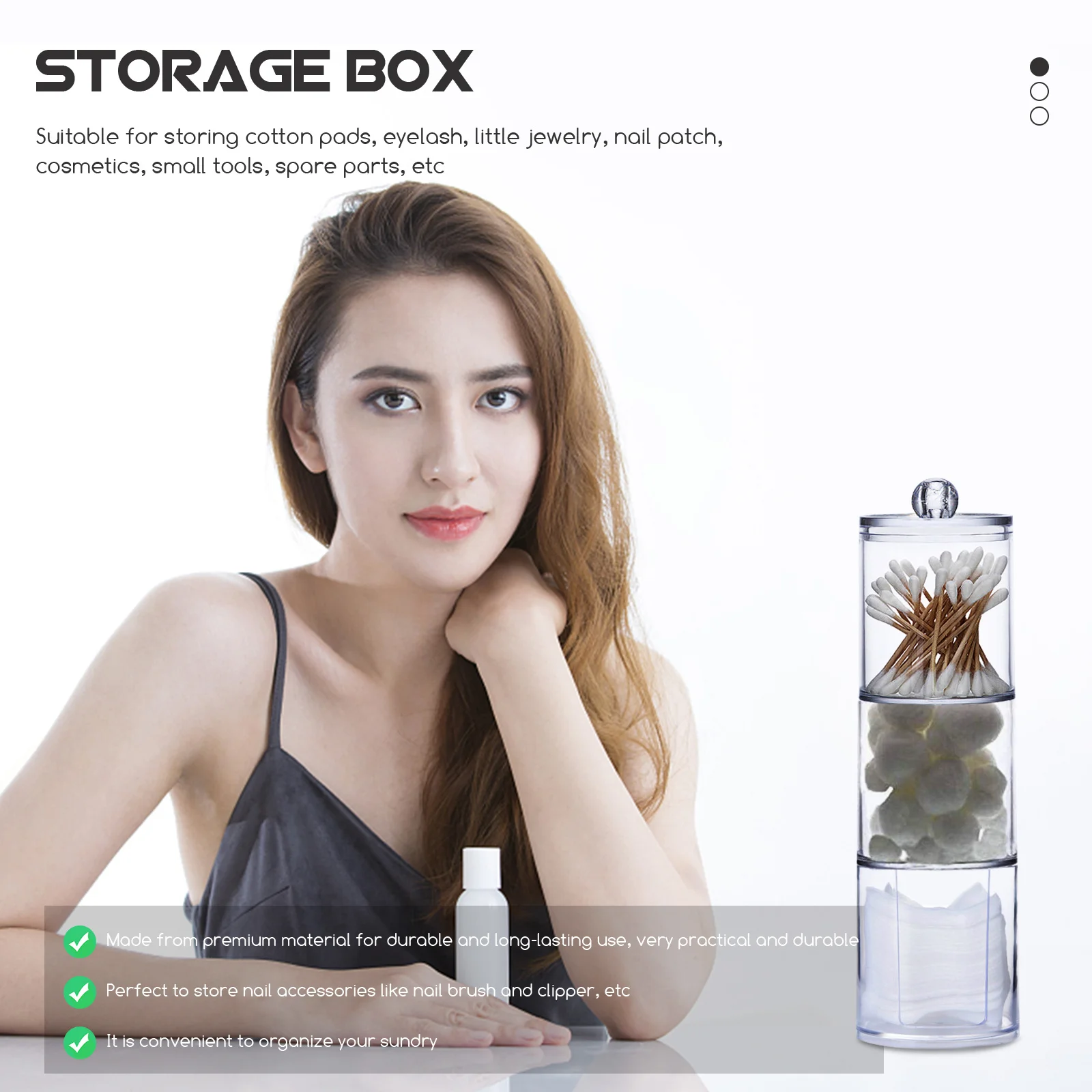 صندوق تخزين قطني مزيل المكياج بسعة كبيرة لأدوات تزيين الأظافر ومجوهرات الرموش وسادات قطنية وأحمر الشفاه والحمام #3