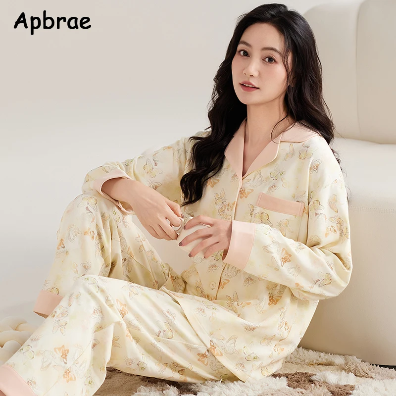 Women Cotton Pajamas Autumn Winter Long Sleeves Casual Lapel Pijamas Simple Style Nightwear Cardigan Woman Sleepwear