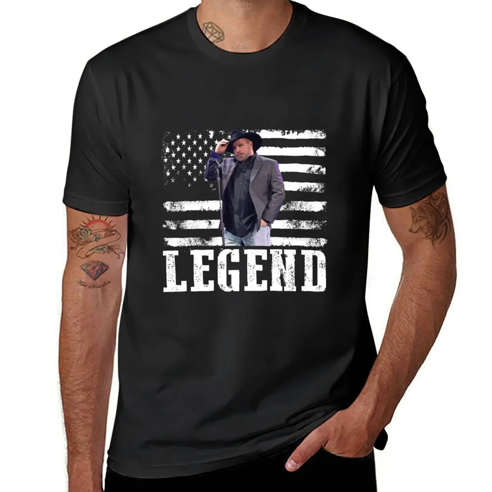 

Distressed American Flag Music Garth Brooks Legend T-Shirt blacks plus size tops korean fashion Men's t-shirts