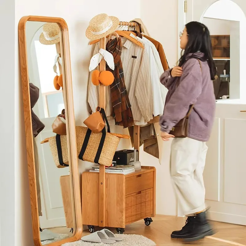 peach bedroom floor hanger, bedside solid wood coat rack, household bedside storage cabinet removable