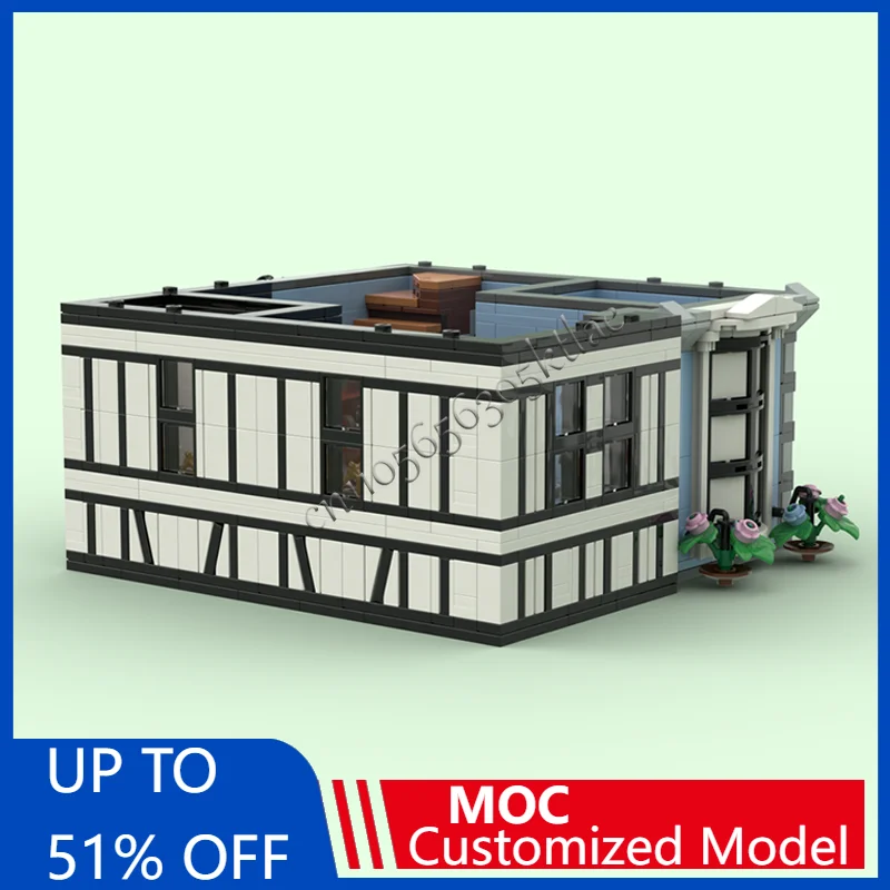 

988 шт. MOC, вид на город, модульный угол Тюдоров, дерево, напольный строительный блок, обучающая сборка «сделай сам», детская игрушка в подарок