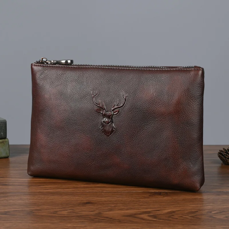 حقيبة يد كاجوال كلاسيكية من جلد البقر المدبوغة بالخضراوات، حقيبة تخزين أعمال محمولة ذات سعة كبيرة