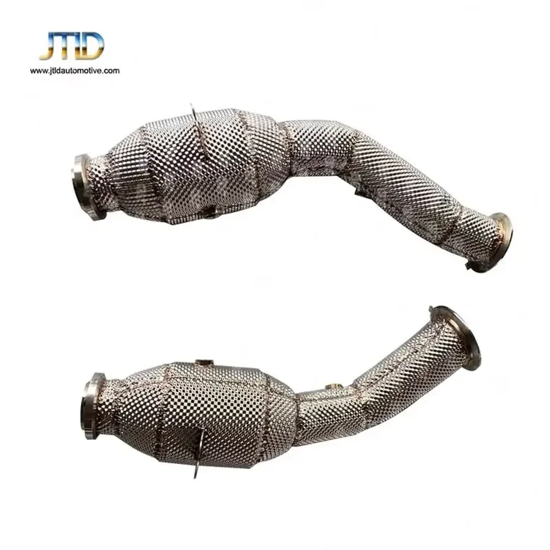 Professional 304 Stainless Steel Catted Exhaust Downpipe with Heat Shield for Mercedes BENZ W205 C43 Left Drive