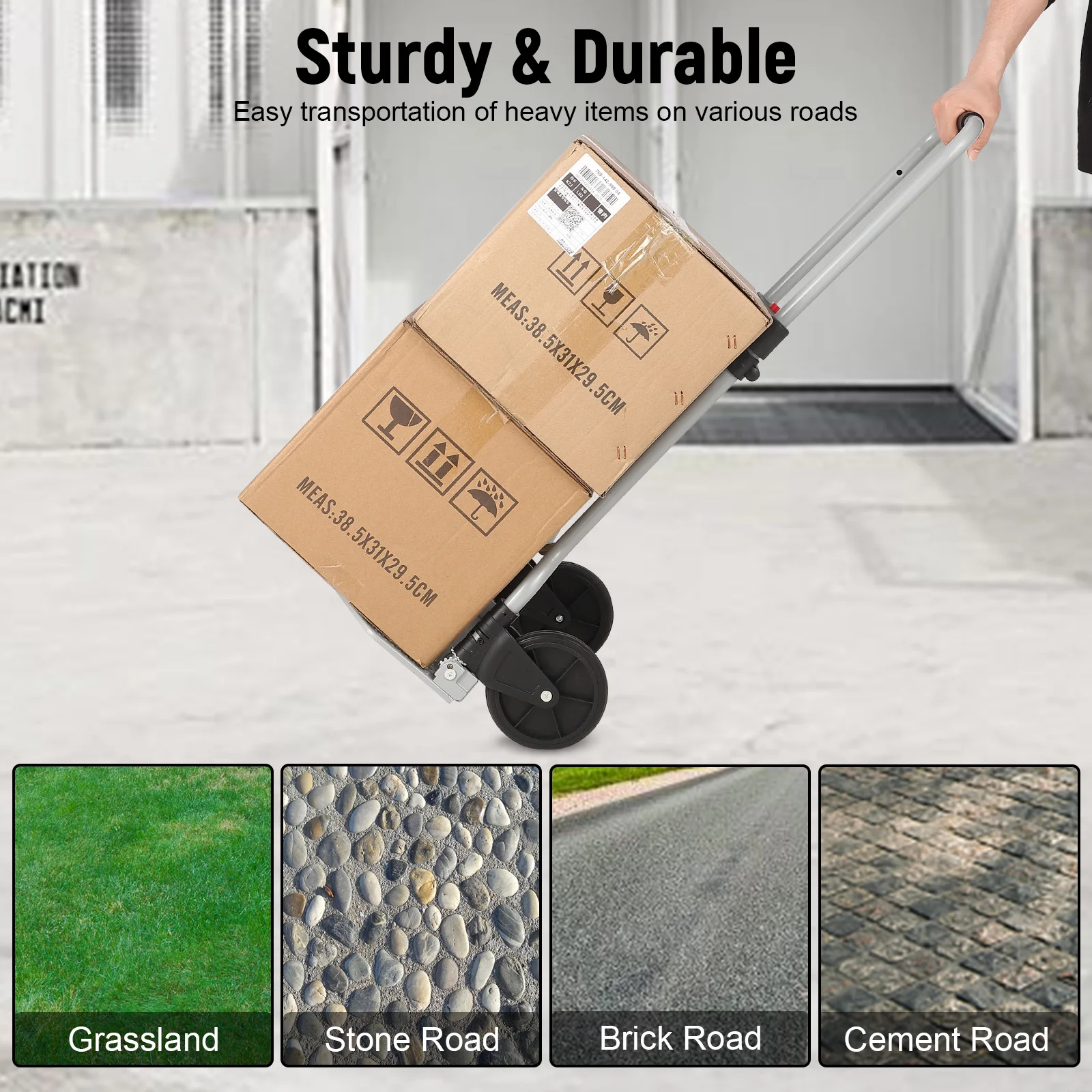 折りたたみハンドトラックドリーカート、180ポンド容量ポータブル折りたたみカート、伸縮ハンドルと移動用ゴムホイール付き