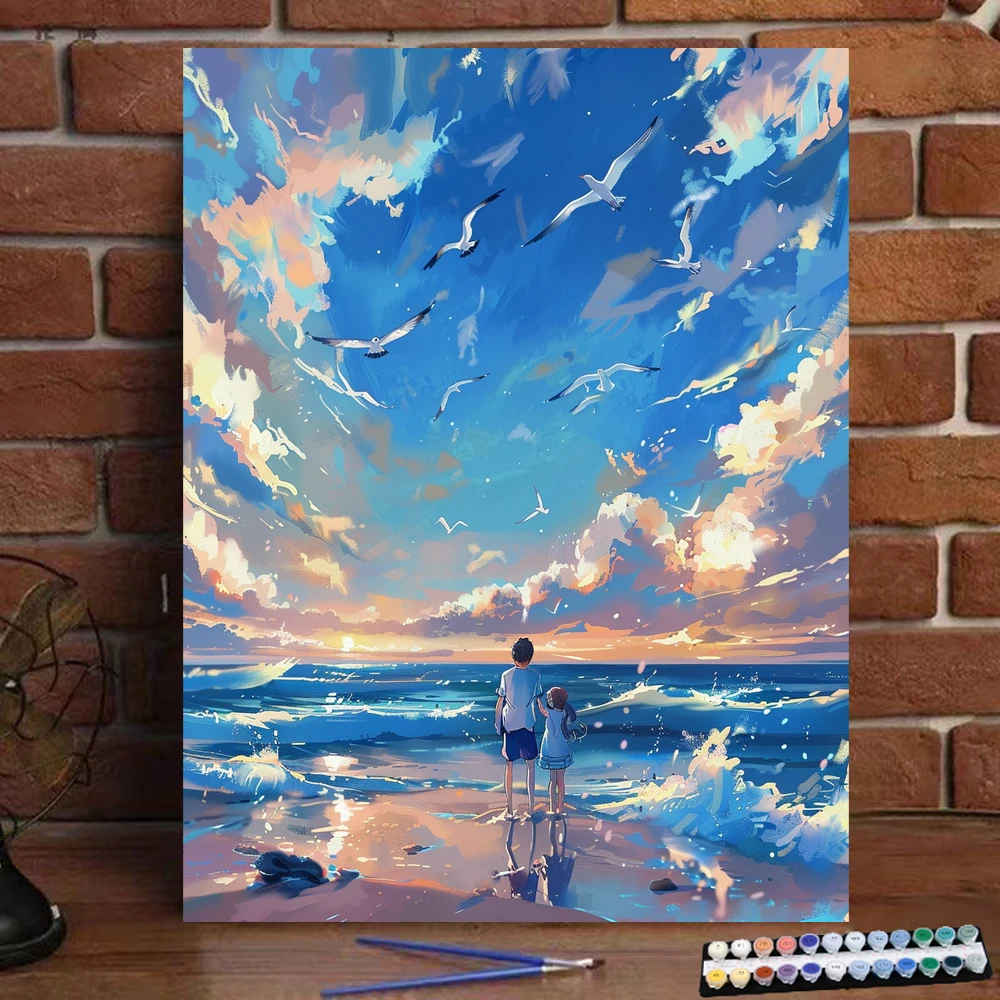 Painting by Numbers Seaside scenery Art Culture Digital Painting Handmade Adult Children Gift Wall Decoration Dig