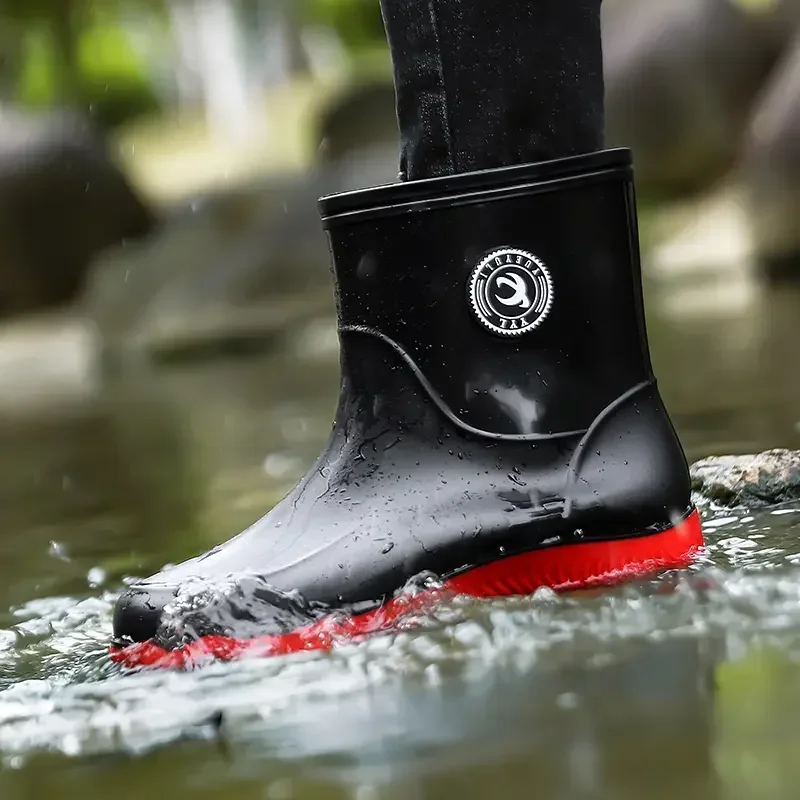 Men Rain Boots Non-slip Light Hiking Rain Shoes Slip on Waterproof Outdoor Leisure Rubber Fishing Shoes Work Water Shoes