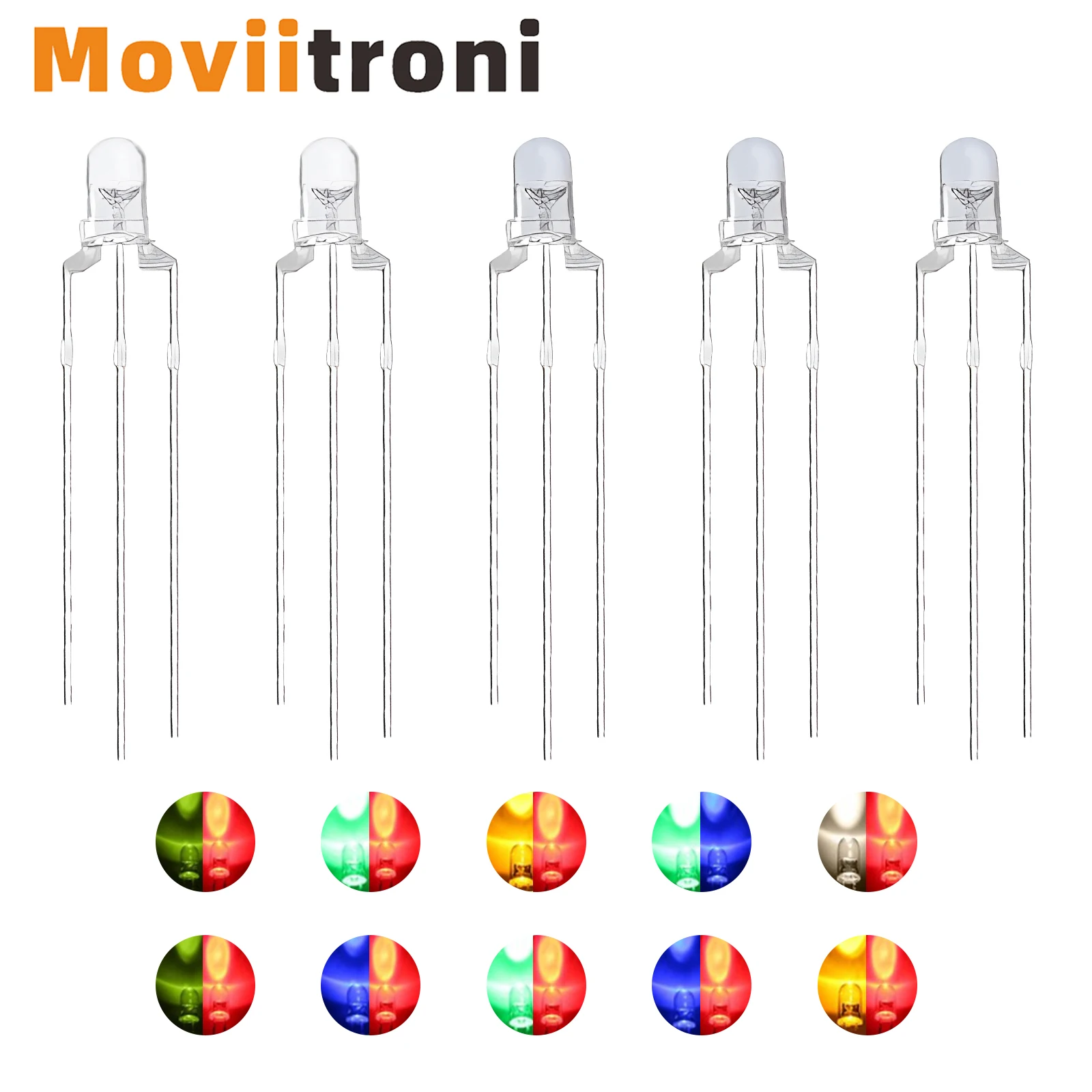 10pcs 3mm Round Clear/Fog LED Bicolor Lamp F3 Common Anode/Cathode LED 3 Pins Light Emitting Diode Red&Yellow Blue&Green