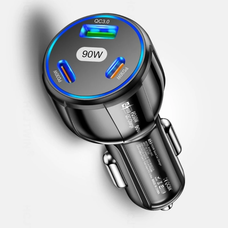 2025 Nieuwe geavanceerde 90W USB C-autoladers met twee PD- en QC3.0-technologie voor sneller opladen