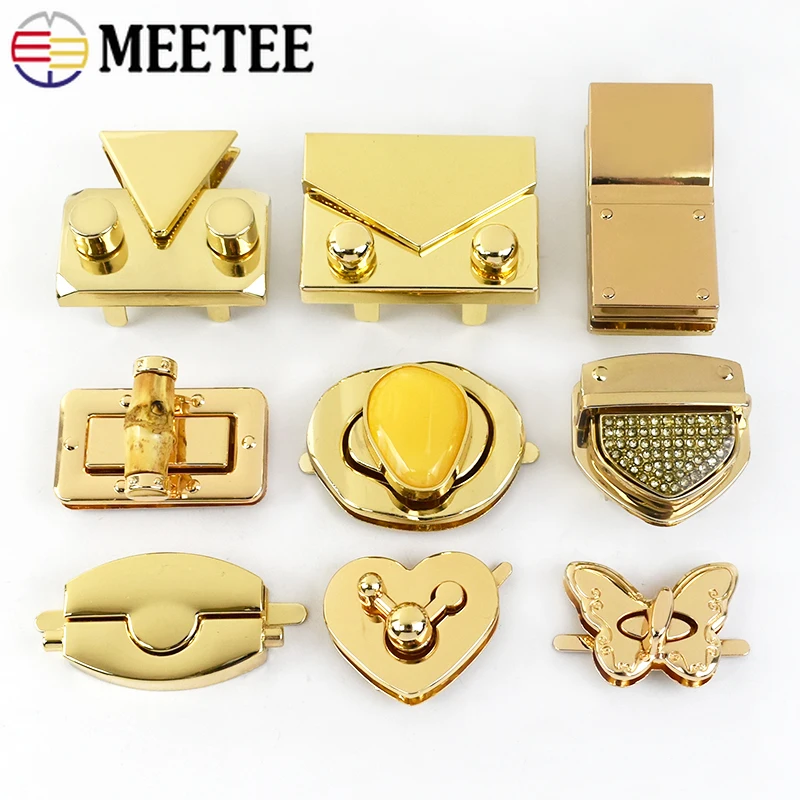 1Pc Meetee Metal Bag Lock Clasp Gold Turn Twist Locks Closure Snap Clip Buckles DIY Handbag Purse Hardware Replace Accessories