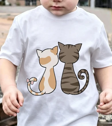 The latest vintage cat-pattern children's 100% cotton T-shirt, a best-selling short-sleeved comfortable and skin-friendly top